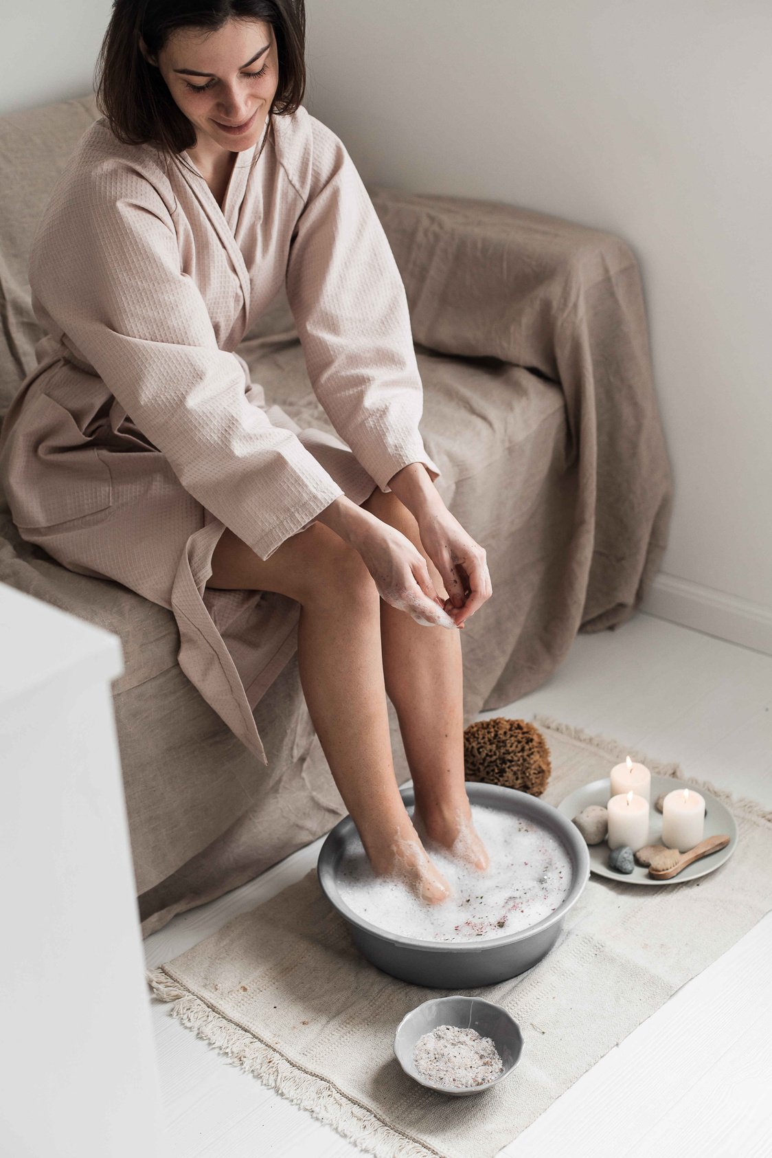 Woman Having Foot Spa at Home